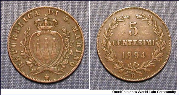 1894 San Marino 5 Centesimi