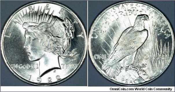 USA silver Peace dollar of 1922.
Images copyright Chard