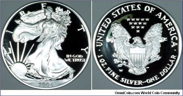Silver proof one ounce eagle dollar 2004.
Images copyright Chard