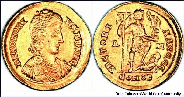 Roman gold solidus of Emperor Honorius, we have listed this under Turkey as Honorius spent most of his life and rule in Byzantium, now Istanbul, the capital of modern Turkey. It would not have been entirely appropriate to list this under Italy. At the time, we didn't realise Omnicoin had a categories for ancient coins!