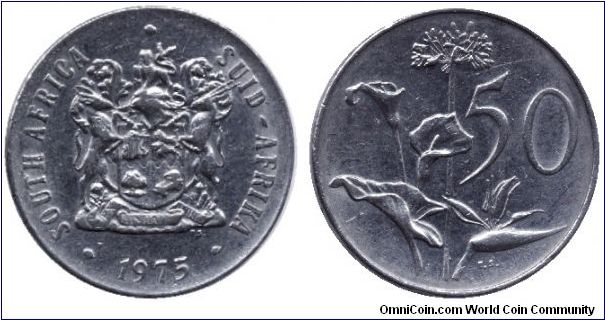 South Africa, 50 cents, 1975, Ni, Zantedeschia Elliottiana.                                                                                                                                                                                                                                                                                                                                                                                                                                                         
