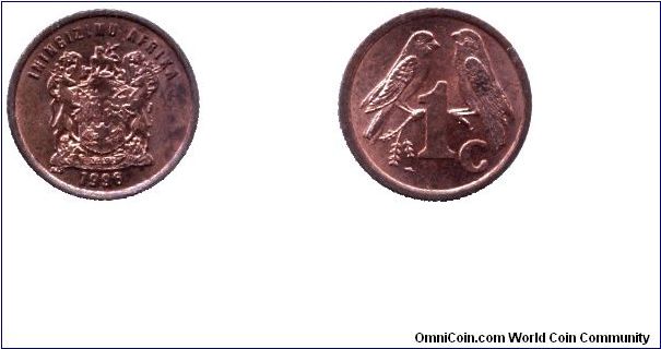 South Africa, 1 cent, 1996, two sparrows, Iningizimu Afrika.                                                                                                                                                                                                                                                                                                                                                                                                                                                        