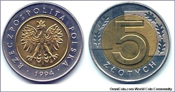 Poland, 5 zlotych 1994.