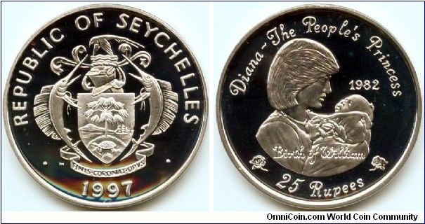 Seychelles, 25 rupees 1997.
Diana - The People's Princess.
1982 - Birth of William.