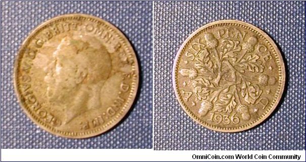 1936 Great Britain Sixpence