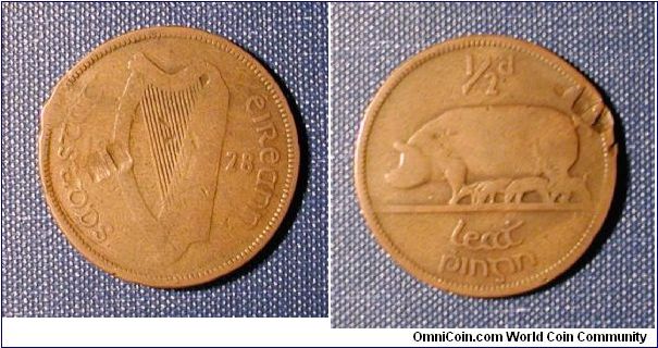 1928 Ireland Half Penny