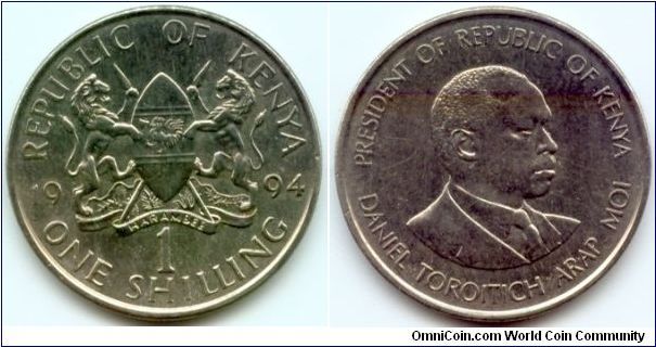 Kenya, 1 shilling 1994.
President Daniel Toroitich Arap Moi.