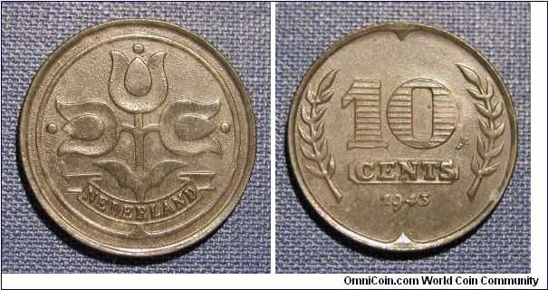 1943 The Netherlands 10 Cents