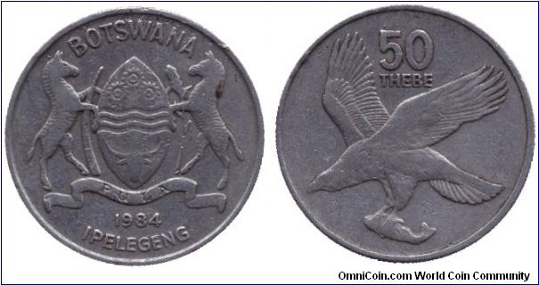 Botswana, 50 thebe, 1984, Cu-Ni, African Fish Eagle.                                                                                                                                                                                                                                                                                                                                                                                                                                                                