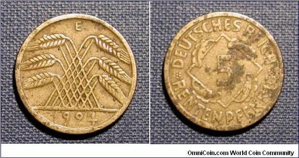 1924 Germany 5 Reichspfennig