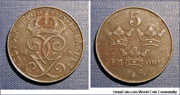 1950 Sweden 5 Ore