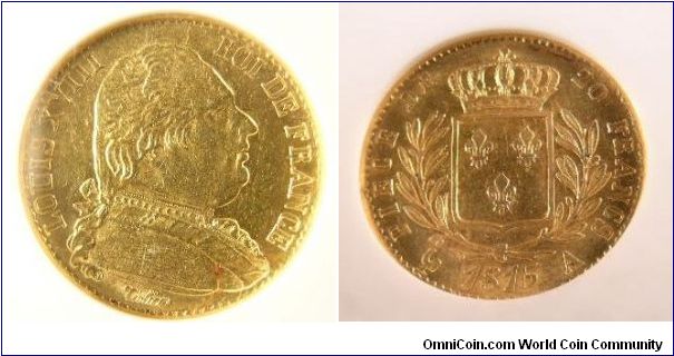 1815-A 20 Franc AU55

Louis XVIII