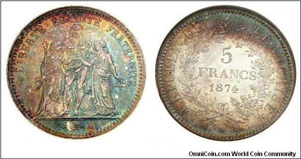 1874-A 5 franc MS65

Popular Hercules/Justice/Liberty design