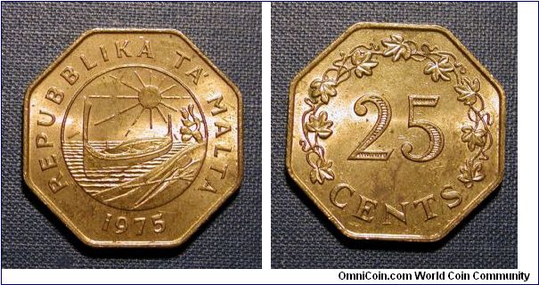 1975 Malta 25 Cents
