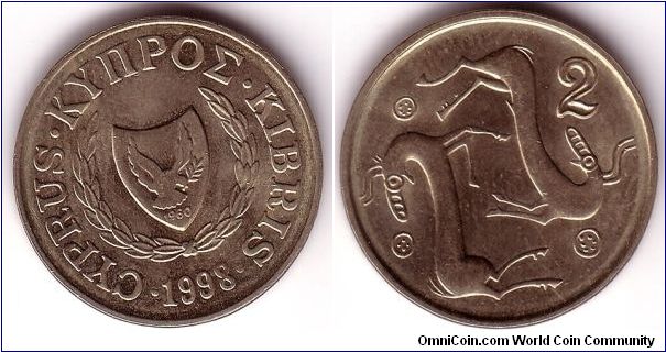 Cyprus, 2 Cents 1998