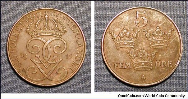 1915 Sweden 5 Ore