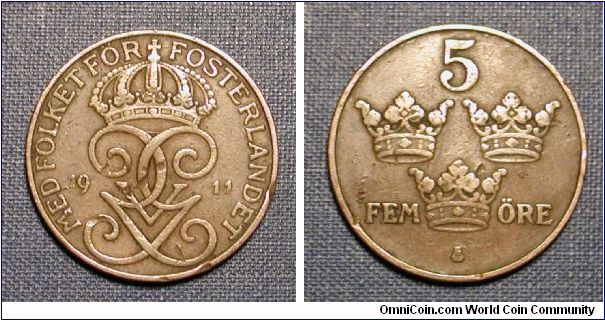 1911 Sweden 5 Ore