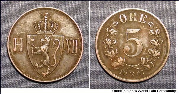 1907 Norway 5 Ore