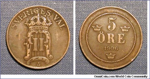 1906 Sweden 5 Ore