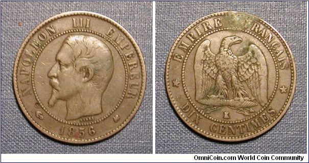 1856 France Napoleon III 10 Centimes