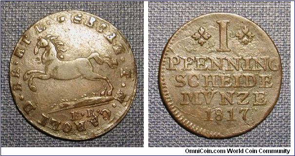1817 Brunswick Wolfenbuttel (Germany) 1 Pfennig