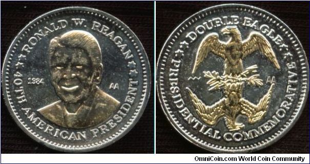 1984 AA Gold Plated Ronald Reagan Double Eagle Presidential Commemorative.