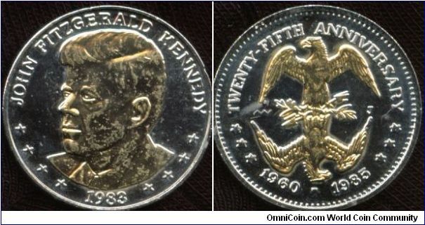 Flawed 1983 Gold Plated John Fitzgerald Kennedy 25th Anniversary (1960-1985) Double Eagle Commemorative