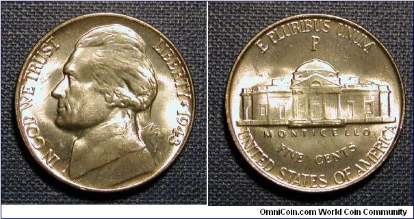 1943-P Jefferson Silver War Nickel