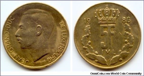 Luxembourg, 5 francs 1986.
Grand Duke Jean.