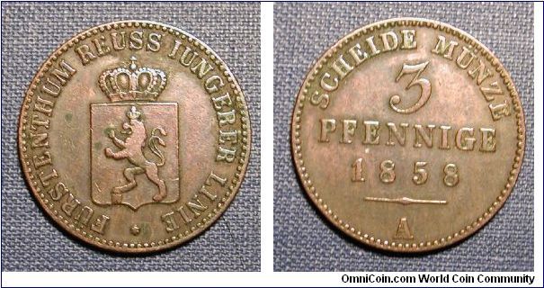 1858 German States Reuss-Schleiz 3 Pfennig