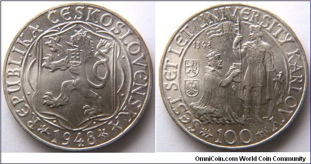 Czechoslovakia, 100 korun, 1948, 600th Anniversary Charles University