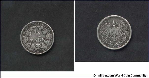 Half Mark from Germany issued 1917 with silver ,XF grade