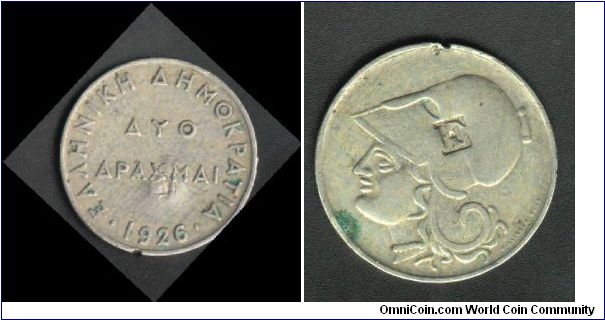 Two Dracmas from
Greece issued 1926