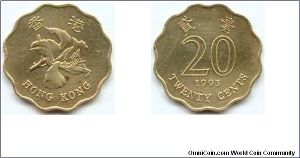 Hong Kong, 20 cents 1993.