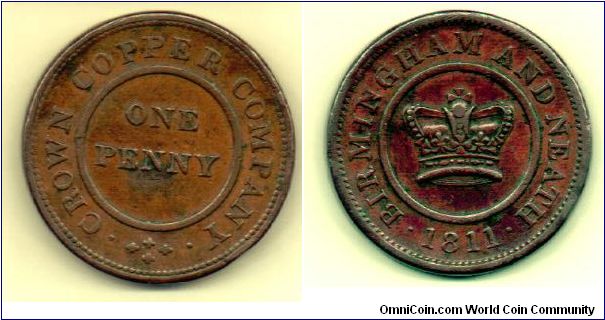 Birmingham and Neath
Crown Copper company 
one penny