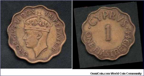 One Piastre From CYPRUS Issued 1944 , The Obverse With King George VI From British Occupation