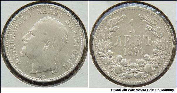 An 1891 1 Leva coin from Bulgaria Silver