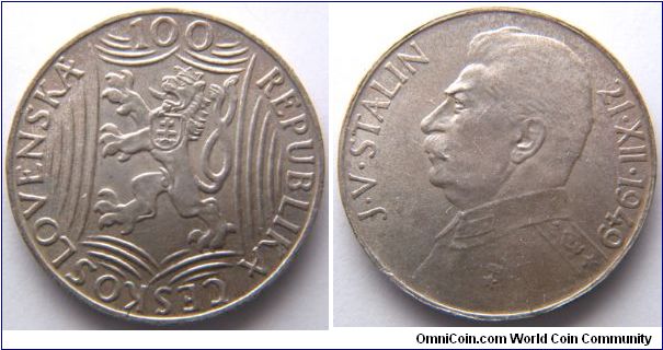 Czechoslovakia, 100 korun, 1948, 70th Birthday - Joseph Stalin