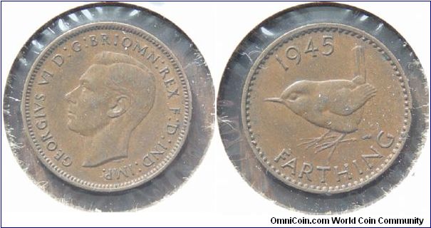 A 1945 Bristish Farthing (One Quarter Penny)