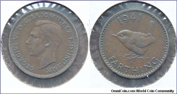 A 1941 British Farthing (One Quarter Penny) XF