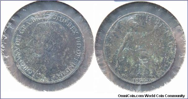 A 1922 British Farthing (One Quarter Penny) VG Corroded