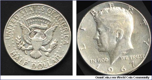 1/2 dollar issued 1967 Faced by J.F.Kinedy