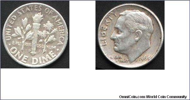 One Dime Issued 1964