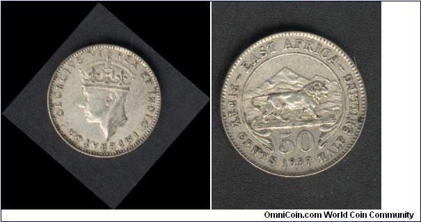 1/2 Shilling From East Africa Issued 1937 Under British Occupation