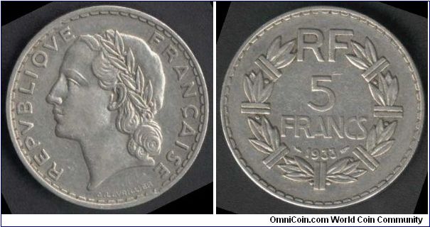 5 FRANC ISSUED 1933