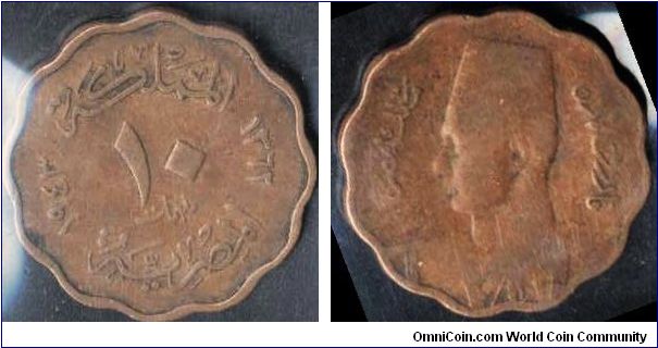 10 millimes issued 1943 in age of Farouk the first
