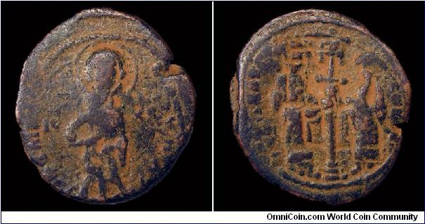 Byzantine Follis of Constantine X 1059-1067 AD. Obv. Bust of Christ. Rev. Constantine and wife Eudocia.