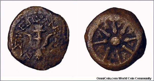 103-76 BC Judea Bronze Prutah.

Anchor and Star.