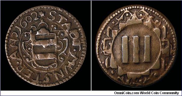 1602 Munster Copper 3 Pfennig.