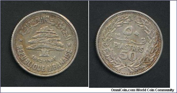50 PIASTRE FROM LEBANON ISSUED 1952